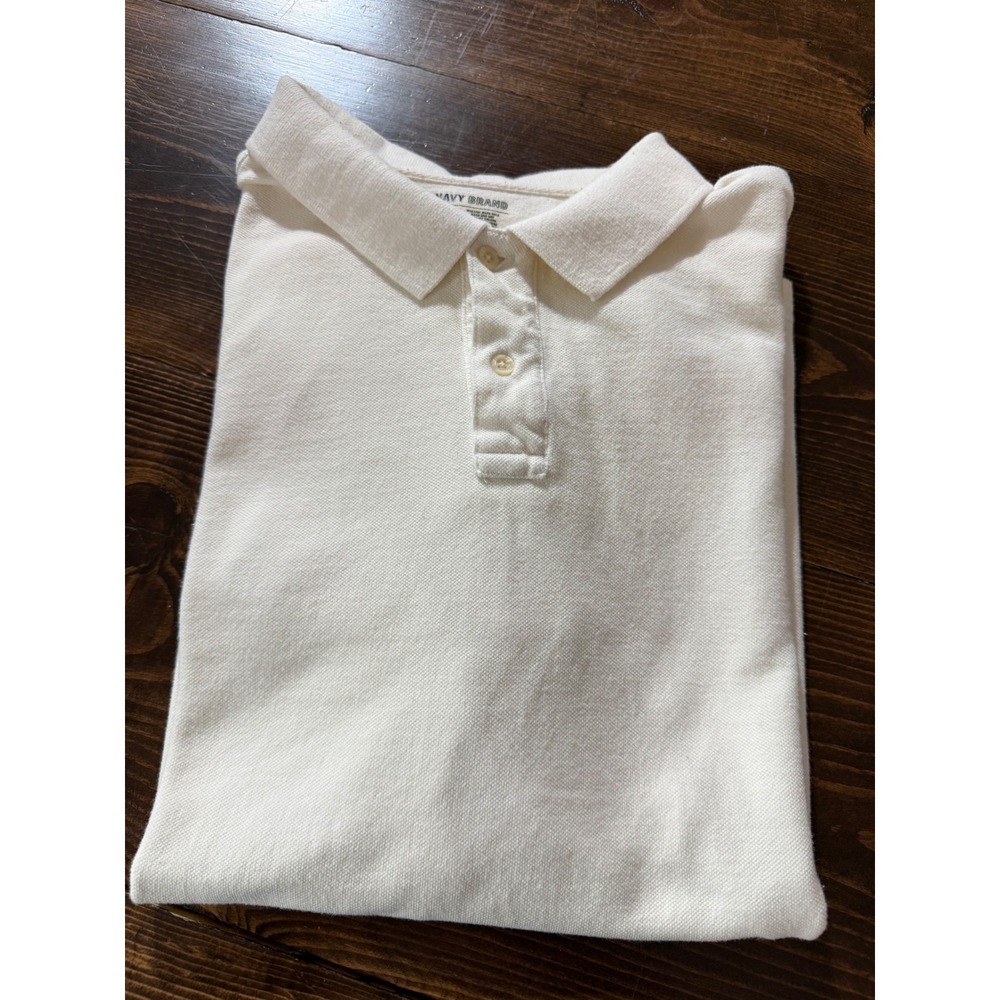 Old Navy Mens XXL Cream White Short Sleeve Pique Cotton Polo Shirt Vintage‎ 2006